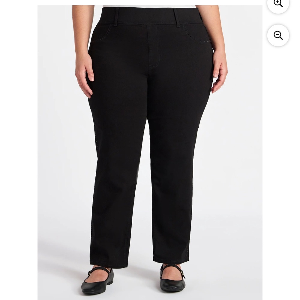 Terra & Sky Women's Plus High Rise Side Seam Embellished Straight Leg Jegging